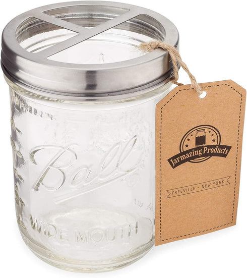 Jarmazing Products Mason Jar Toothbrush Holder - with 16 Ounce Ball Mason Jar – Made from Rust-Proof Stainless Steel...