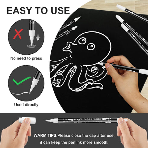 Dual Tip White Paint Pens White Acrylic Markers for Rock Painting,Ceramic,Glass,Wood,White Acrylic Paint Markers 8pcs (White-8 pack)...