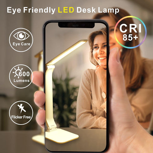 Home Office Touch Control Eye Protection Small Desk Lamp, With Mobile Phone Holder, With USB Charging Cable (Adapter Not Included), 3 Color Temper...