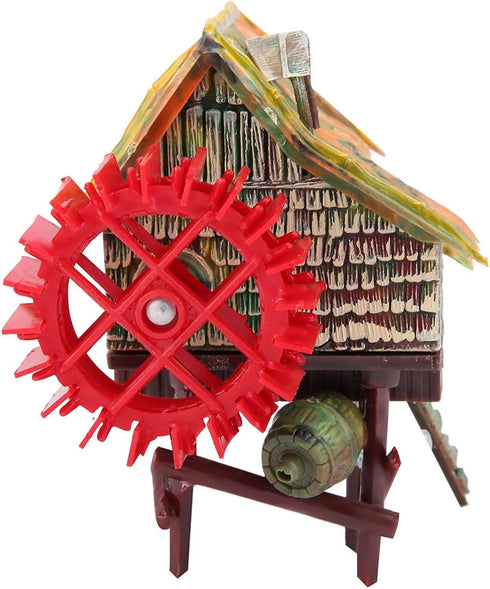 DAUERHAFT Aquarium Windmill, Aquarium Decorations Big Water Wheel Landscaping Pneumatic Aerated Waterwheel Hut Resin for Fish Tank Landscaping Dec...