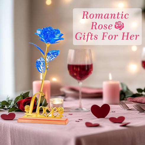 Childom Birthday Gifts for Women,Christmas Rose Gifts for Her Mom,Blue Rose with Love Stand for Wife,Sweet Artificial Flower for Grandma,Women,Chr...