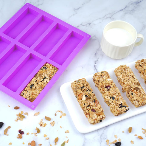 8 Cavity Granola Bar Molds, 2 Pack Rectangle Silicone Chocolate Candy Bar Molds for Baking Cereal Energy Bar, Protein Bar, Brownie, Cheesecake...