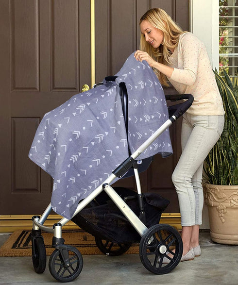 Muslin Baby Car Seat Canopy, Metplus Infant Carseat Cover - Extra Wide Universal Fit, Lightweight Breathable Soft for Babies Girls Shower Gift (Ar...