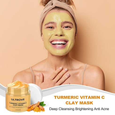 3 Pcs Clay Mask Set, Green Tea, Turmeric Vitamin C, Himalayan Clay Mask, Facial Skin Care Mask for Deep Cleansing, Soothing & Refining Pores(3.5oz...