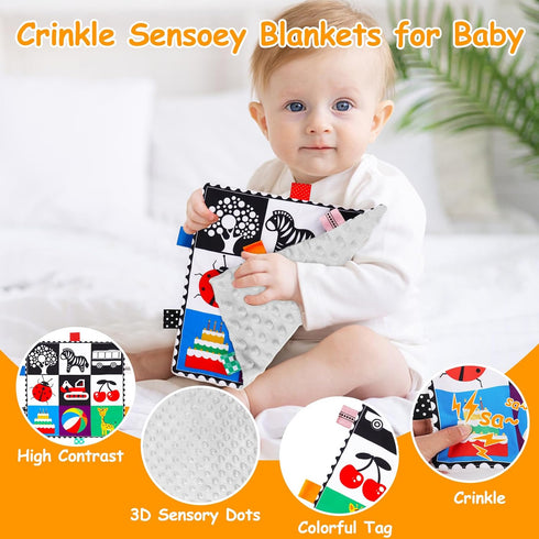 2 PCS Black and White High Contrast Baby Toys 0-6 Months Soft Crinkle Book for Early Education Montessori Sensory Toys for Newborn Brain Developme...