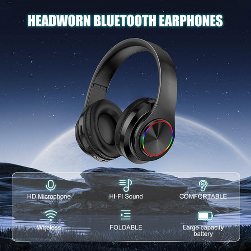 Wireless Bluetooth Headphones, Over Ear Headphones,Colorful LED oldable Headset with Built-in Microphone for School/Tablet Computer/PC/TV/Cellphon...