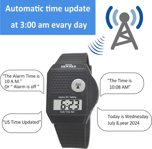 FIVE SENSES - English Atomic Talking Watch, Easy to use for Seniors Blind Men Women, Loud Talking Watch with Sound for Vision Impaired, Watches fo...