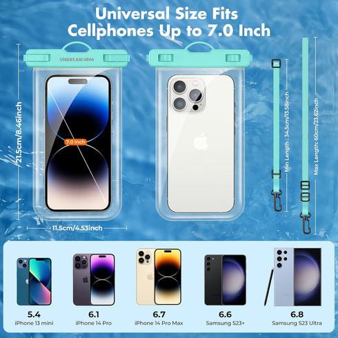 UNBREAKcable Waterproof Phone Pouch, IPX8 Universal Waterproof Phone Case Dry Bag with Lanyard for iPhone 14 13 12 11 Pro Max XR X XS SE 8 Plus Sa...