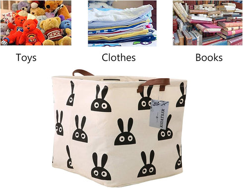 Square Storage Bins Canvas Collapsible Storage Basket with Handles - Organizer for Nursery, Kid's Toys & Laundry, Gift Baskets (Rabbit)...
