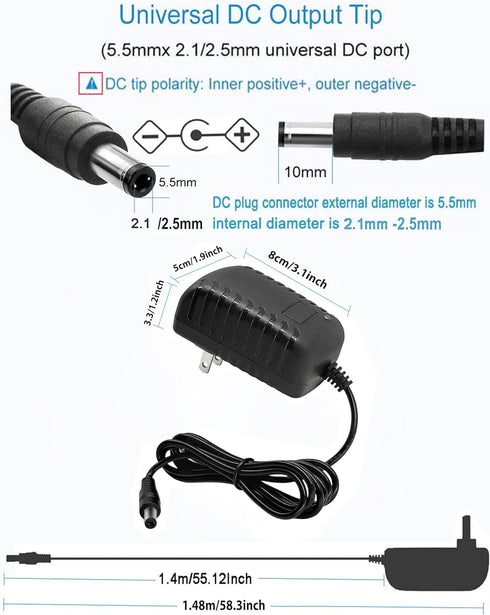 DC 12V 2A Power Adapter 24W 12 Volt 2 Amp AC Adapter 100-240V 50-60Hz AC to 12Volt DC 2A 1.5A 1A Power Supply 12v Transformer 4.6ft Cord with 5.5m...