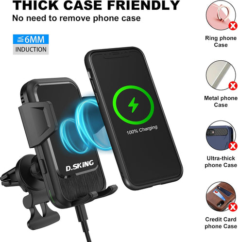 Auto Climping Wireless Car Charger Vent Mount, 15W Fast Charging Air Vent Car Phone Holder for iPhone 11/12/13/14/15 Mini/Pro 12/11/XS/XR/X/8,Sams...
