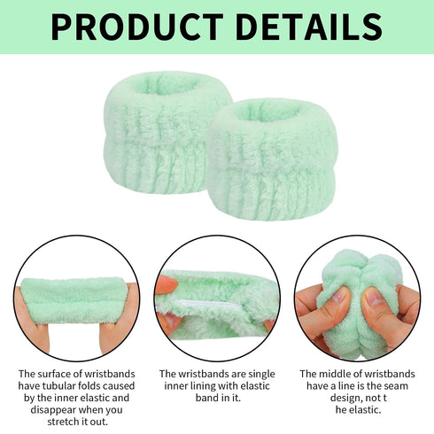 6Pcs Green Spa Headbands and Wrist Washbands Set, Skincare Headbands Snail Face Wash Headband Makeup Headband, Terry Cloth Headbands Face Towel Wr...