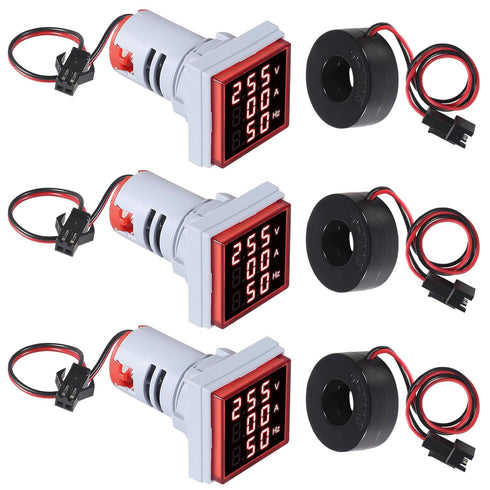 3pcs 3 in 1 60-500V 0-100A AC Digital Ammeter Voltmeter, 22mm Square Digital Tube Screen with Transformer, LED Display Voltage Detector Current Te...