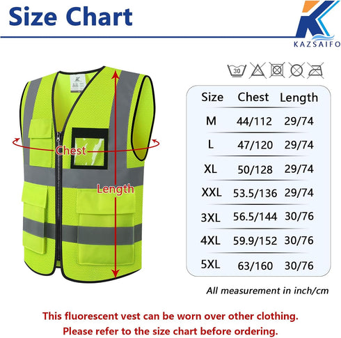Reflective Safety Vest for Men Women with 8 Pockets and Zipper High Visibility Mesh Construction Work Vest Meets ANSI/ISEA Standards (KZ170-Yellow...