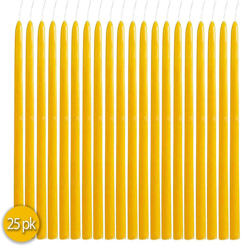 Hyoola Thin Beeswax Taper Candles - 25 Pack - Handmade, All Natural, 100% Pure Scented Bee Wax Candle - Tall, Decorative, Golden Yellow - 6” Tall ...