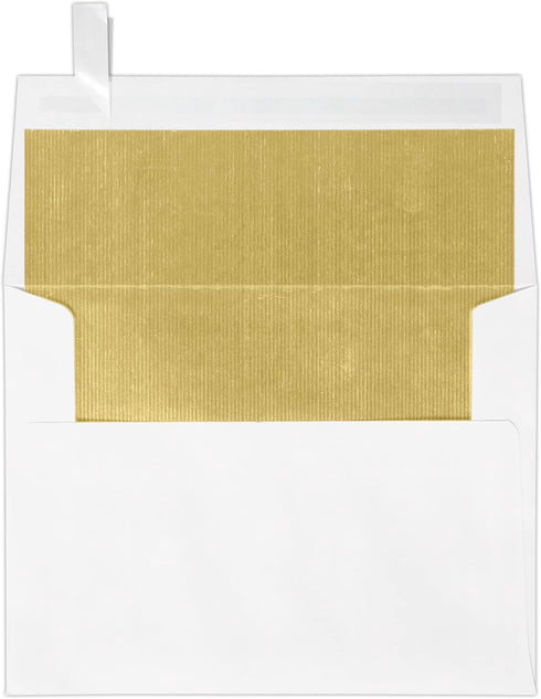 LUXPaper A2 Foil Lined Invitation Envelopes | Peel & Press | 4 3/8" x 5 3/4" | White w/Gold LUX Lining | 70lb. Text | 50 Qty...