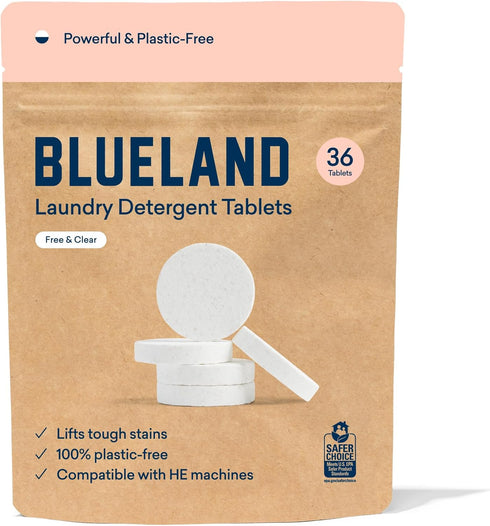 BLUELAND Laundry Detergent Tablets 36 Count, Plastic-Free Alternative to Pods, Sheets, or Liquid - Natural, Sustainable, Eco-Friendly Laundry Dete...
