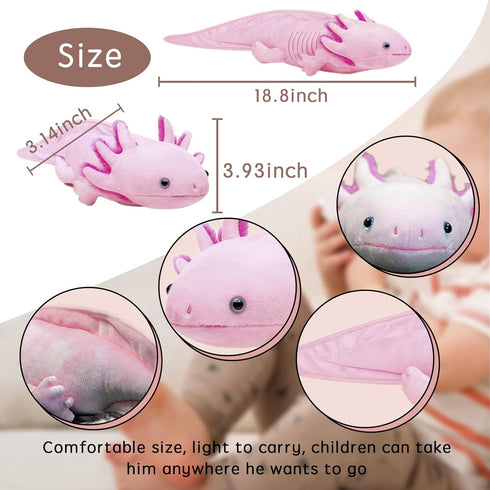 Lifelike Axolotl Plush Throw Pillow,Soft Pink Axolotl Stuffed Animal-18.8in,Cuddly Axolotl Plush Toy,Plush Pillow,Axolotl Gifts,Gifts for Kids,Kaw...