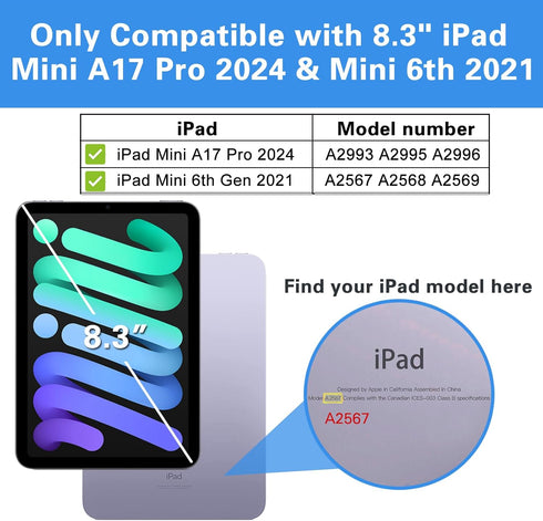 ProCase Smart Case for iPad mini 7 A17 Pro 2024/iPad Mini 6 2021 8.3 Inch iPad mini 7th/6th Gen Case, Hard Back Cover for iPad mini 8.3" 7th Gen A...