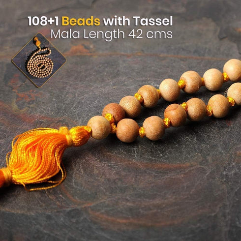 HealthAndYoga™ Tulsi Wood Mala (108 + 1 Round 8mm Beads with Tassel)- Holy Basil Plant Wood - Hand Knotted Rosary String for Mantra Chanting, Pray...