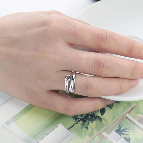 FIASASO Rings for Women 925 Sterling Silver Adjustable Faith Christian Cross - Encouragement Statement Jewelry, Dainty & Elegant Designs, Comforta...