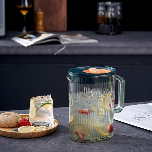 68oz/0.52 Gallons/2.0 Litre Plastic Pitcher with Lid,Clear Hot/Cold Eco-Friendly Carafes, Fridge Water Pitcher Jug for Hot/Cold Lemonade Juice Bev...