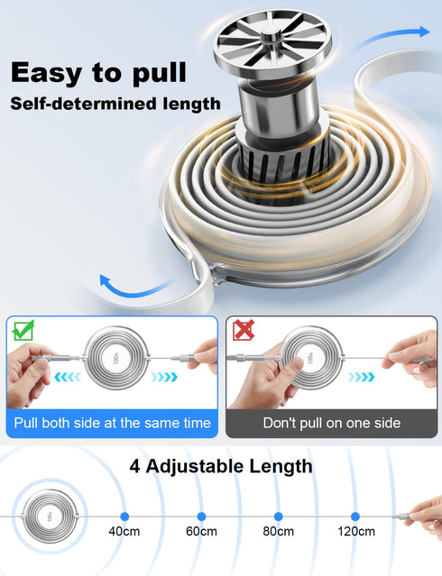Retractable iPhone Charger, 3-in-1 Multi Charging Cable, 100W Fast Charging USB-C/A to Lightning/USB-C/Micro Retractable USB-C Cable for iPhone 15...