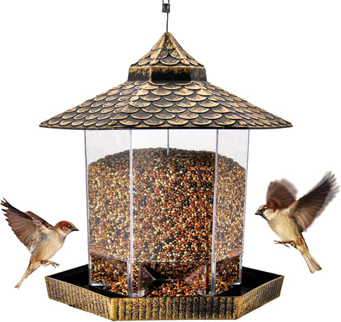 Twinkle Star Wild Bird Feeder Hanging for Garden Yard Outside Decoration, Hexagon Shaped with Roof...