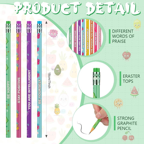 Leinuosen 60 Pcs Scented Pencils for Kids Inspirational H Pencils with Erasers Cylinder Colorful Fun Wood Pencils Motivational Graphite Pencils wi...