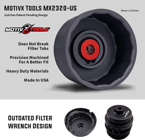 Oil Filter Wrench for Toyota Camry, Tundra, Tacoma, 4Runner, RAV4 and More - 64mm 14 Flute Precision CNC Machined Aluminum Oil Filter Removal Tool...