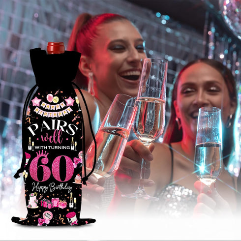 60th Birthday Gifts for Women Men Wine Bag, Cool Gifts for 60 Year Old Woman, 60th Birthday Party Decorations for Woman Men, Pairs Well with Turni...