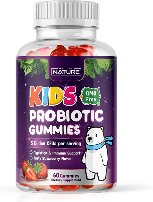 Built by Nature Kids Probiotic Gummies - 6 Diverse Probiotic Strains - Digestive & Immune Support - Chewable Kid Probiotic Gummy Supplement - No R...