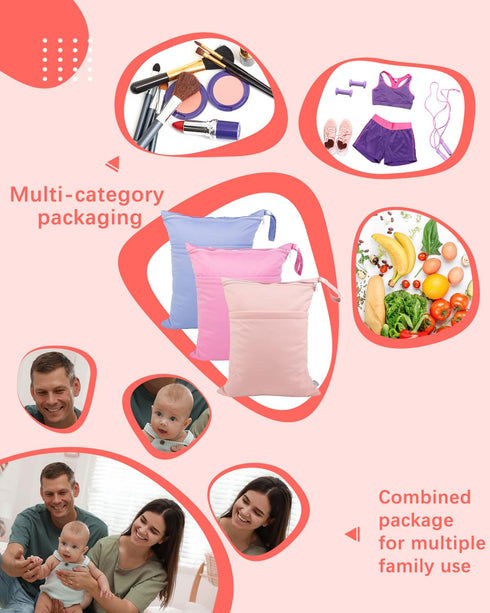 babygoal Wet Dry Bags for Baby Cloth Diapers, Washable Travel Bags, Beach, Pool, Gym Bag for Swimsuits & Wet Clothes with 2 Pockets 3 Pack 3LN09...