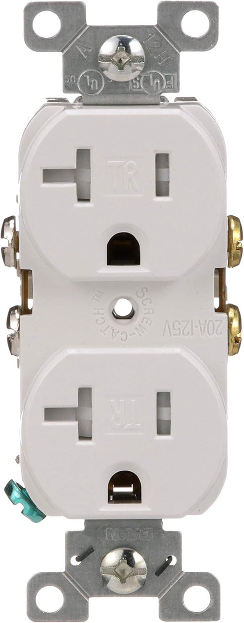 EATON TRBR20W-BXSP Arrow Hart Tamper Resistant Duplex Receptacle, 125 V, 20 A, 2 Pole, 3 Wire, White...