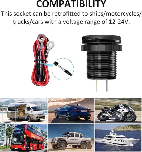 12V USB Outlet Qidoe 38W Dual USB Quick Charge 3.0 with Voltmeter Switch Aluminum Car Charger for Marine Car Truck Motorcycle Boat......