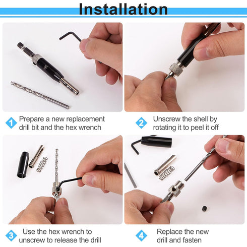 16pcs Self Centering Drill Bit Set 5/64" - 1/4" Door Hinge Drill Bit High Speed Steel Hex Shank Spring Loaded Woodworking Bits with Hex Key and Ex...