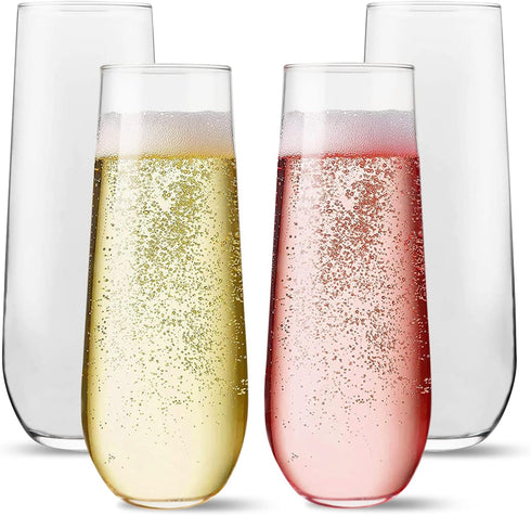 Unbreakable Stemless Champagne Flutes 9oz Set of 4, Shatterproof Tritan Plastic Glasses, Reusable Dishwasher Safe Flute, Wedding, Bachelorette, Tr...