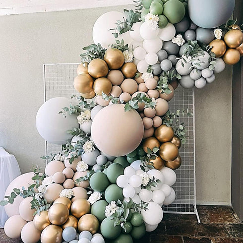 64 PCS Artificial Eucalyptus Leaves Stems Sage Green Blush Balloons, 12 Inch Sage Green Blush Nude Balloons with Artificial Eucalyptus for Baby Br...