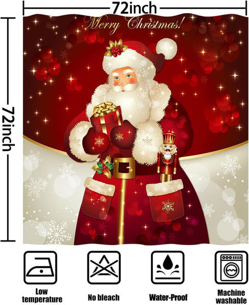 Christmas Santa Claus Shower Curtains for Bathroom Decor, Red Xmas Holiday Fabric Shower Curtain Set, Winter Bathroom Accessories, Hooks Included ...