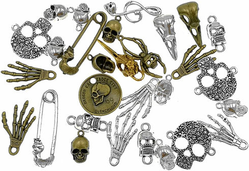 ALIMITOPIA 100 Grams Assorted Skull Skeleton Bone Punk Steampunk Charm Pendant Connector for DIY Necklace Bracelet Jewelry Making Findings...