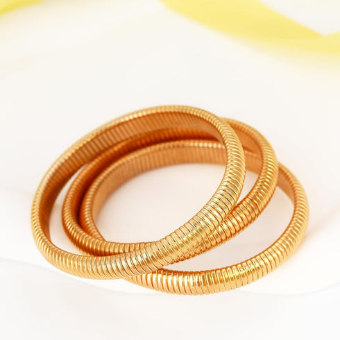 MISS RIGHT Gold Chunky Stretch Snake Chain Bangle Bracelets Stack for Women Trendy, 18K Gold Filled Stainless Steel Stretchy Womens Stackable Wris...