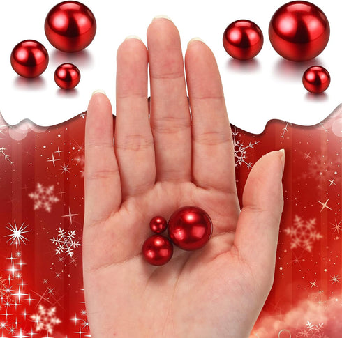 150 Pieces Vase Filler Faux Pearls Vase Makeup Beads No Hole Gloss Bead Mixed Sizes Round Pearl for Home Party Wedding Decor, 8/14/20 mm(Red)...