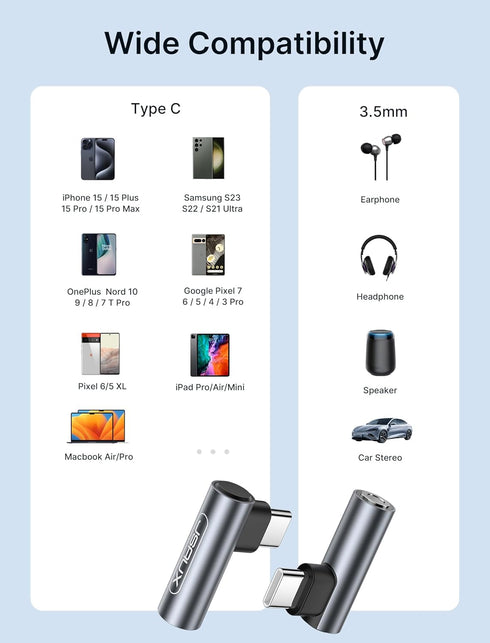 JSAUX 2 Pack Right Angle USB C to 3.5mm Audio Adapter, Type USB C to Headphone Jack Dongle Aux Adapter Compatible with Samsung Galaxy S23/S22/S21/...