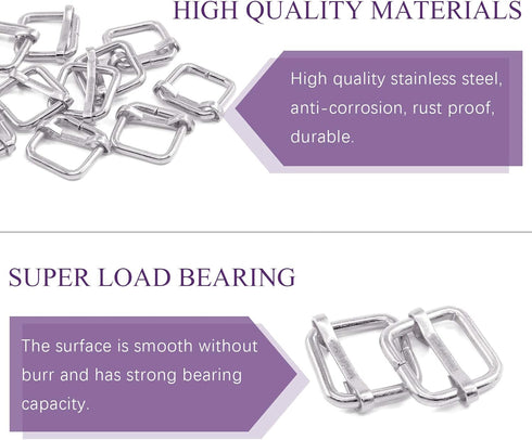 Swpeet 60Pcs 5/8 Inch - 15mm Sliver Metal Rings Metal Rectangle Adjuster Triglides Slides Buckle, Roller Pin Buckles Slider Strap Adjuster Keychai...
