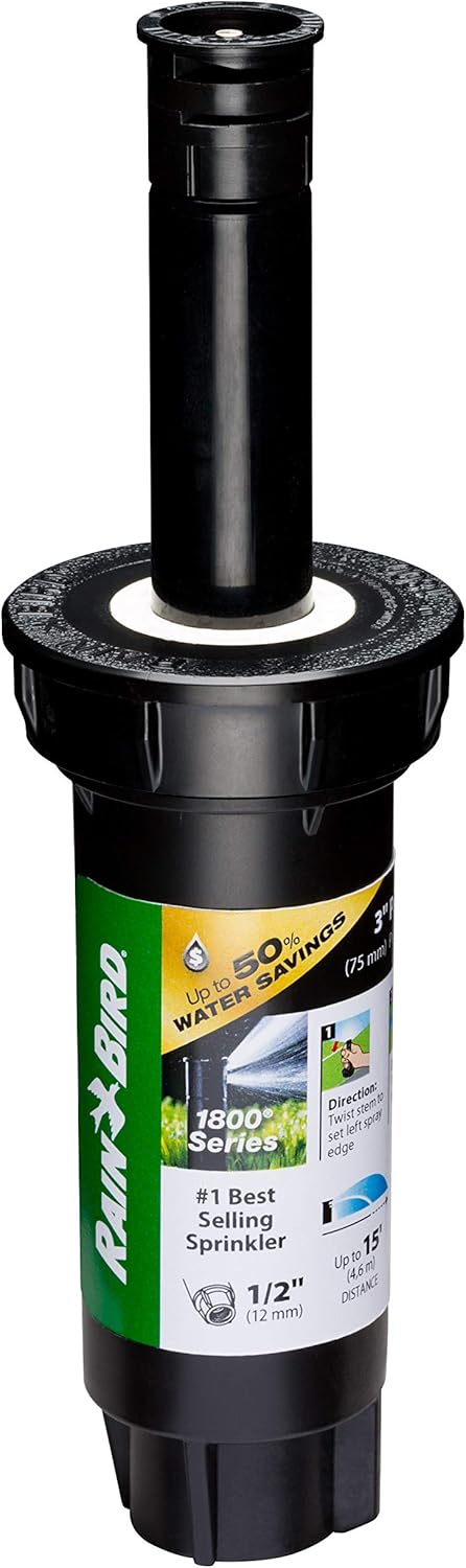 Rain Bird 1803DSHPRS Pressure Regulating (PRS) Professional Dual Spray Pop-Up Sprinkler, 180° Half Circle Pattern, 8' - 15' Spray Distance, 3" Pop...
