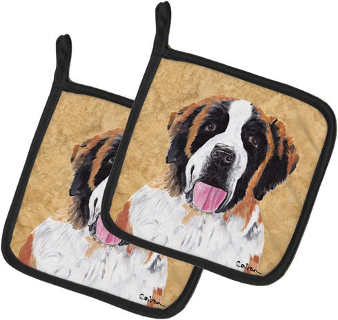 Caroline's Treasures SC9129PTHD Saint Bernard Wipe Your Paws Pair of Pot Holders Kitchen Heat Resistant Pot Holders Sets Oven Hot Pads for Cooking...