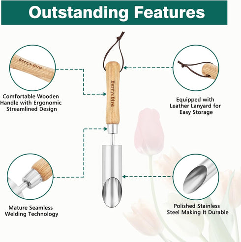 Berry&Bird Bulb Planter Tool, 12" Garden Bulb Transplanter Tool, Stainless Steel Manual Hole Digger with Wooden Handle, Transplanting Agricultural...