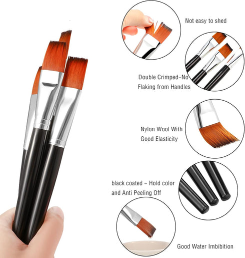 1 Inch Flat Head Paint Brushes Bulk Watercolor Acrylic Paint Brush Synthetic Nylon Hair Paintbrush Artist Painting Brush for Kids Detail Painting ...
