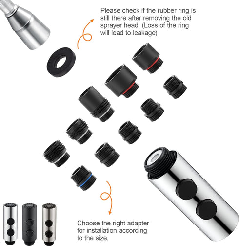 Kitchen Sink Faucet Head Replacement - Chrome Kitchen Faucet Spray Head with 10 Adapters, Stainless Steel Pull Out Kitchen Faucet Replacement Spra...