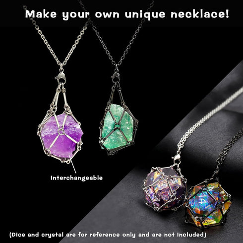DND Dice Necklace Dice Cage for Interchangeable D20 Dice Dungeons and Dragons Gamers DND Gifts-Silver Black...